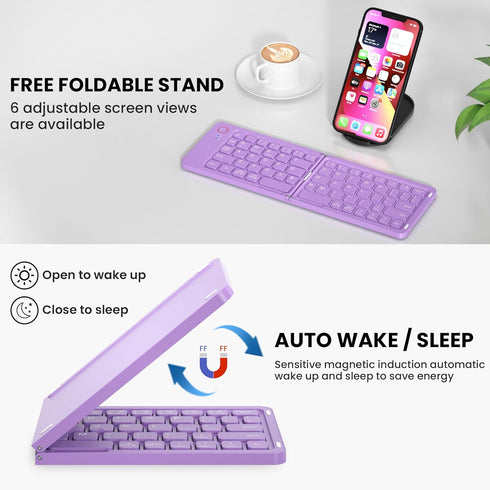 Mini Foldable Bluetooth Keyboard - Portable Wireless Full Size Keyboard (Sync Up to 3 Devices), Ultra-Slim Aluminum Travel Folding Keyboard for iP...