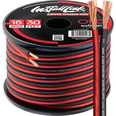 16 Gauge Pure Copper Speaker Wire (OFC) by Install Link, 30 Feet, for Car or Home Theater......