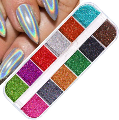 2 Box Holographic Nail Glitter Powder Nail Art Supplies Metallic Shining Flakes Chrome Nail Powder Pearl Nail Art Glitter Mirror Laser Effect Mani...