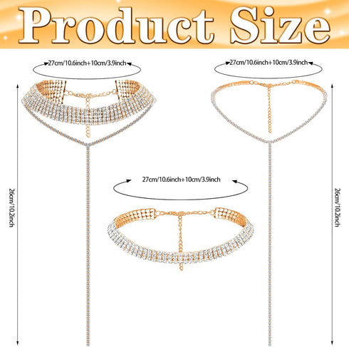 Hicarer 3 Sets Rhinestone Jewelry Set for Women Including Rhinestone Choker Necklace Rhinestone Bracelet Bangle and Earrings for Girl halloween ch...