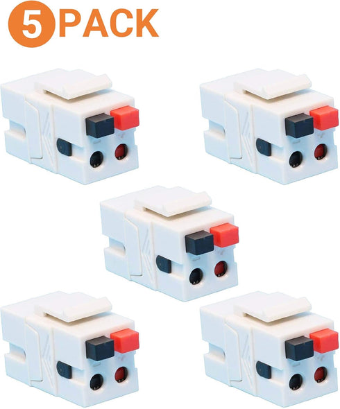 Speaker Keystone Jack – Spring Loaded Speaker Jack for Keystone Wall Plate, Female to Female, for Home Theater Wall Plates - White (5-Pack)...