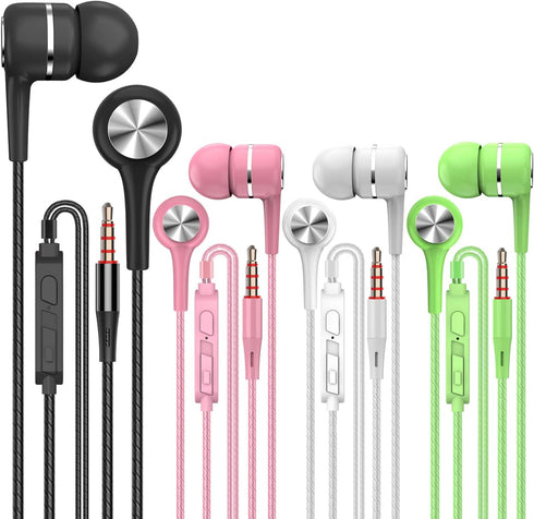 YNR 4 Pairs Wired Earbuds with Microphone & Volume Control, in Ear Earphones, Noise Islating High Definition, for 3.5mm Jack iPhone iPad iPod Sams...