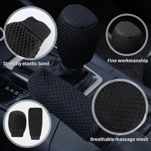 Car Gear Shift Cover + Handbrake Cover,Non-Slip & Breathable Shift Knob Cover Emergency Brake Cover,Universal Car Accessories Interior Shifter Cov...