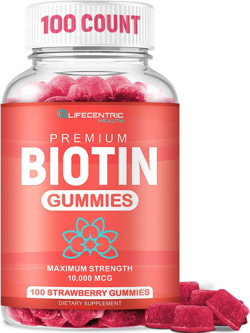 Biotin Gummies for Hair Growth | Max Strength Biotin 10000mcg Prevents Thinning and Loss | Chewable Biotin Supplement For Women Men and Kids | 100...