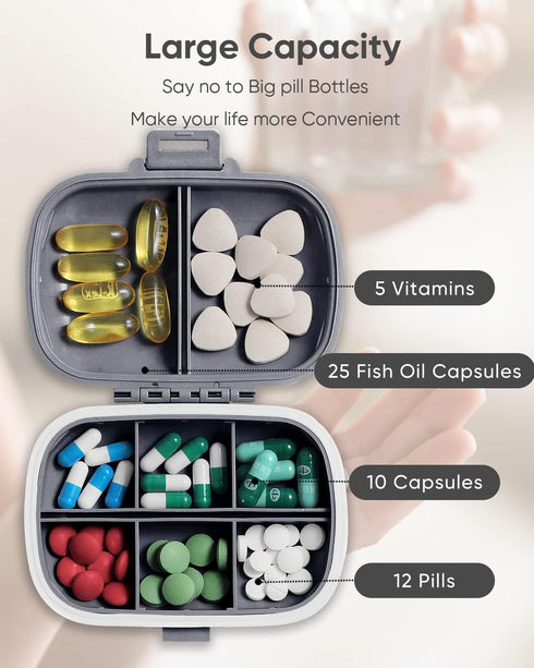 Holii Travel Pill Organizer, 8 Compartments Portable Pill Case, Daily Pill Box to Hold Vitamins, Small Pill Container for Pocket Purse Medicine Or...