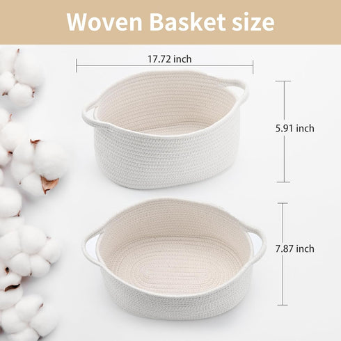 Cute Woven Storage Basket with Handle, Container for Gifts Empty, Decorative Organizer Bins Box for Pet Dog Toys Baby Essentials Snack Diaper Towe...