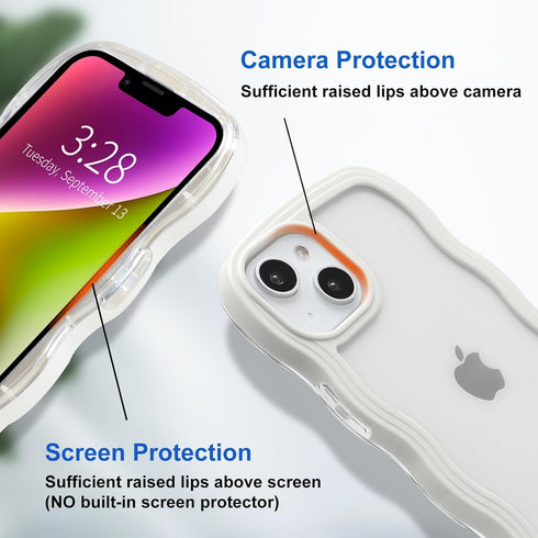 Anuck for iPhone 14 Plus Case Wavy Edge Clear Back Design, Anti-slip Grip Cute Wave Curly Frame Shape Shockproof Soft TPU & Hard Bumper Protective...