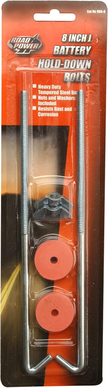Road Power 966-8 J Hook Battery Hold down bolts; 2-Pack; Chrome; 8-Inch...