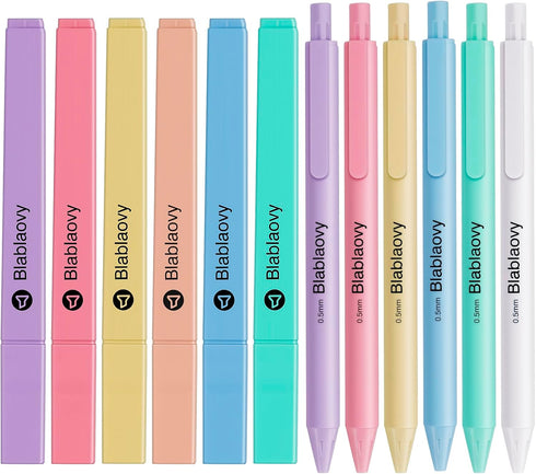 Bible Highlighters and Pens No Bleed, 12 Pcs Pastel Highlighter Set and Ballpens (Black Ink), No Bleed Highlighters for Bibles Study Journaling Sc...