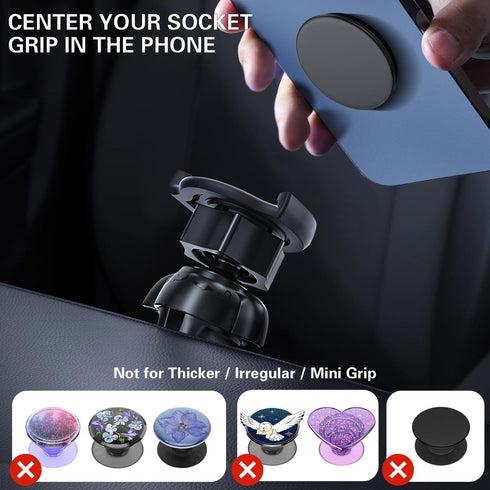 pop-tech Air Vent Phone Holder for Socket Mount, 360° Rotation Vent Clip Car Mount Silicone with Adjustable Switch Lock for Collapsible Grip/GPS N...