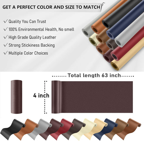 YAFLC Self Adhesive Leather Repair Tape Kit, 4"x 63" Leather Repair Patch for Furniture, Leather Repair Patch for Car seat, Sofas, Couch, Boat Sea...