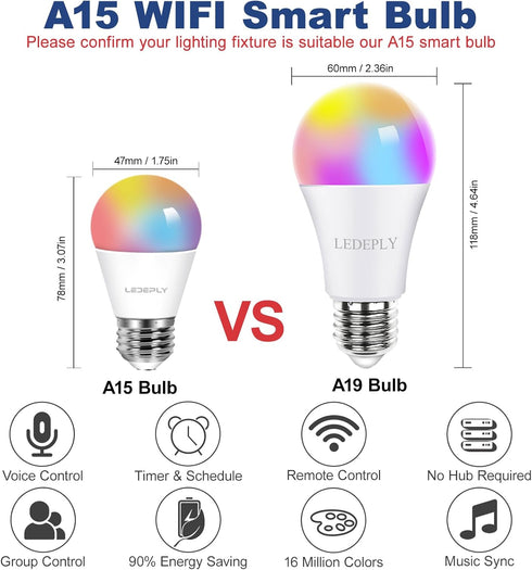 5W=40W, A15 Smart Bulb, Compatible with Alexa, Google Home, E26, Color Changing, Dimmable LED WiFi Light Bulbs, No Hub Required, 1 Pack...