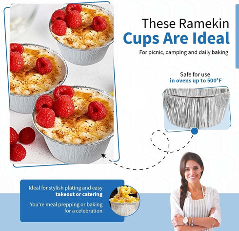 Angel's Peel Lounge Disposable Ramekins - Durable cup cake pans for baking - Aluminum Foil Ramekin for Tart, Appetizer-Utility, Muffin, Souffle, o...