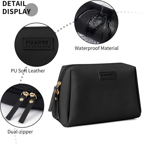 MAANGE Small Makeup Bag for Women Cosmetic Bag with Zipper Travel Makeup Bag of Soft PU Leather Cute Make Up Pouch...