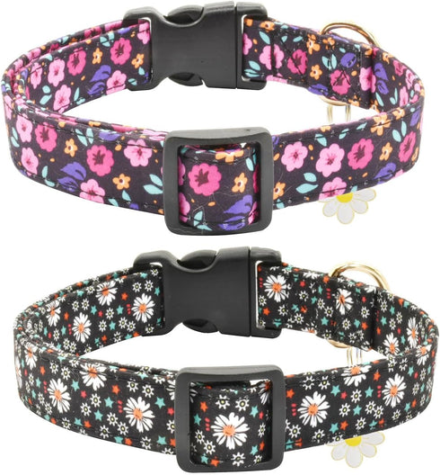 2 PCS Cotton Dog Collar Soft Cute Flower -3 Sizes Soft Nylon Puppy Collar Adjustable for Girl Female Small Medium Large Dogs… (Flower-4, M(13-18in...