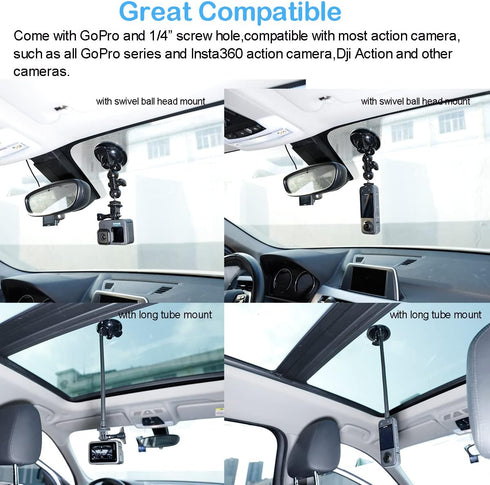 PellKing Suction Cup Mount for Insta360 X3/X2/X, GoPro with 27cm Extension Tube, Double Ball Head Adapter & Soft Silicone Base...
