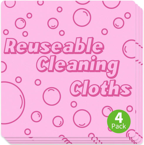 4 Pack Damp Clean Duster Towel Thick Magic Cleaning Streakless Cloths Powerful PVA Sponge Cleaning Rag Reusable Kitchen Scrub Clean Towels for Win...