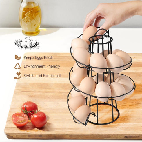 Flexzion Egg Skelter Modern Spiral Egg Holder Countertop (Medium Egg Display) - Freestanding Wired Countertop Egg Holder for Fresh Eggs, Dispenser...