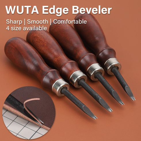 WUTA Leather Edge Beveler,High Carbon Steel Edge Skiving,Leather Wood Handle Leather Tools,Leather Craft Keen Edge Cutting Tool for Beveling,Size ...