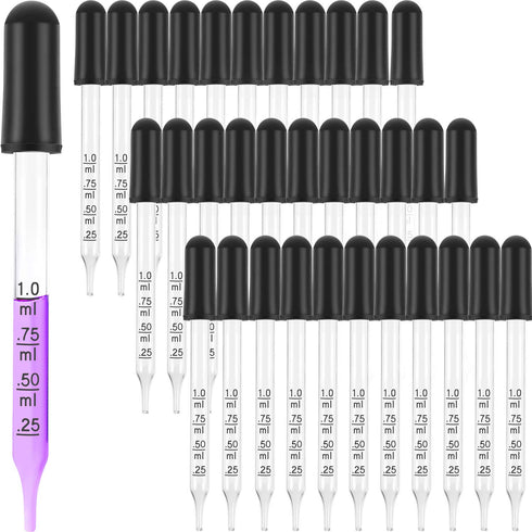 Glass Liquid Droppers, 1 ml Essential Oil Dropper Pipette Calibrated Glass Stain Dropper for Essential Oil Makeup Art Liquid Plant with Kraft Boxe...