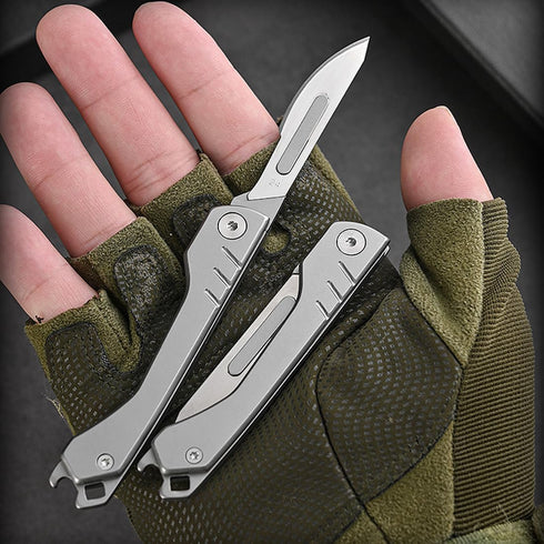 Folding Scalpel Knife with 10pcs #24 Replaceable Blades, Small Pocket Knife for Men with Bottle Opener, EDC Utility knife, Slim Razor Knife, Surgi...