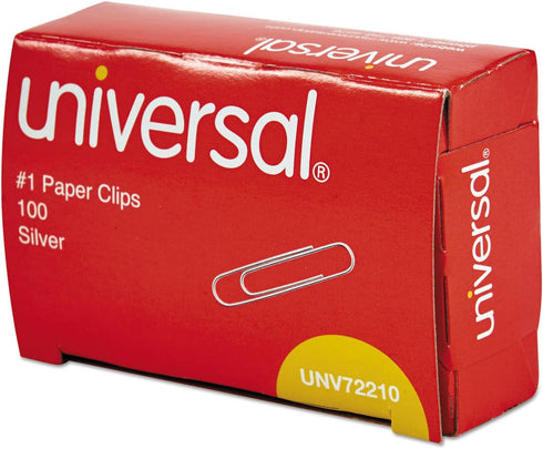 Universal 72210BX Paper Clips, Smooth Finish, No. 1, Silver, 100/Box...
