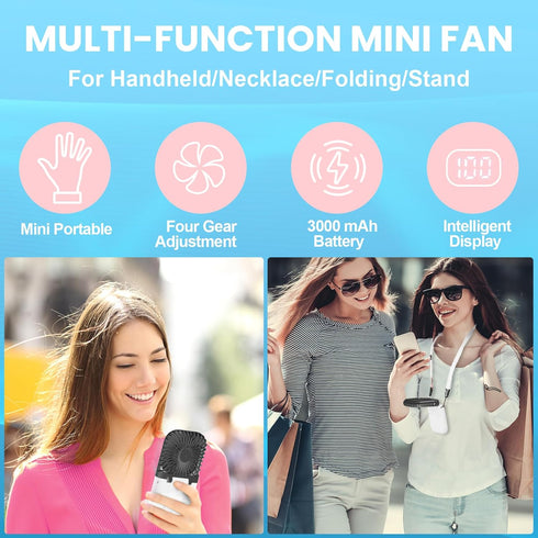 Portable Mini Fan, Black Foldable Personal Handheld Portable Fan with Power Bank, Mini Fan USB Rechargeable, Phone Holder, 4 Speeds Adjustment for...