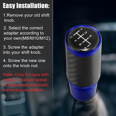 ACROPIX 6 Speed Speed Pattern Universal Aluminum Modified Shift Knob Manual Automatic Stick Gear Shift Knob for Cars with 3 Adapters M8 M10 M12 Ca...