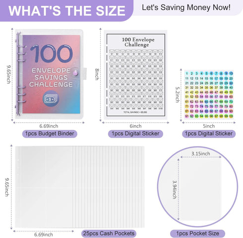 100 Envelopes Money Saving Challenge Binder,Budget Binder with Cash Envelopes and Pen,Expense Budget Sheet for Budgeting and Saving Money,Easy Way...