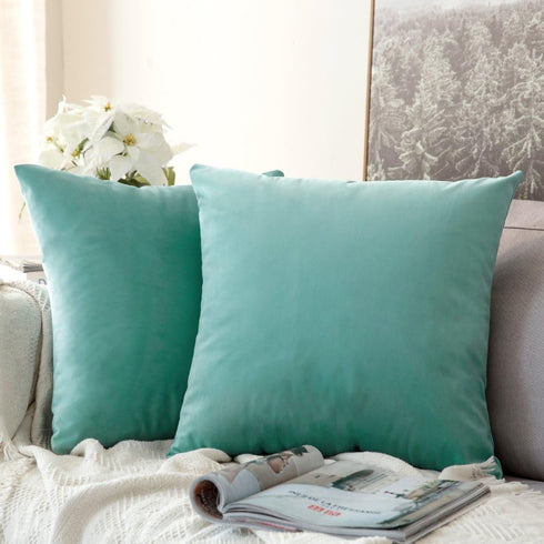MIULEE Pack of 2, Velvet Soft Solid Decorative Square Throw Pillow Covers Set Cushion Case for Spring Sofa Bedroom Car 18x18 Inch 45x45 Cm Aqua Gr...