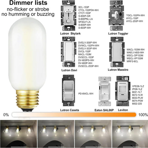Leools E26 LED Bulb 6W Equivalent e26 led Bulb 60 Watt Dimmable Daylight 4000K Frosted Glass E26 Edison Bulb AC120V 600lm Tubular T14 T45 LED Bulb...