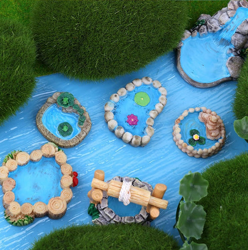 Lotus Flower Miniature Fairy Garden Accessories,Miniature Pond Lawn Garden Ornament Figurines, Mini Lighthouse Water Well Bridge Figurines, Micro ...