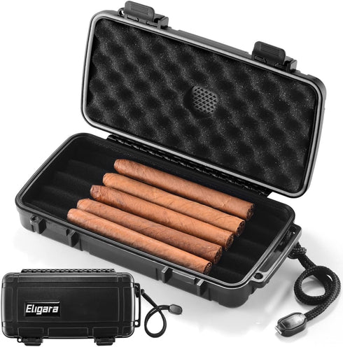 Travel Cigar Humidor Case with Humidifier Disc - Waterproof, Airtight, Durable and Crushproof - Holds up to 10 Cigars, Portable Cigar Box Gift for...
