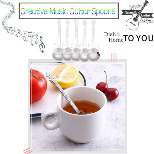 Guitar Spoons Coffee Teaspoon Set, ESRISE Stainless Steel Dessert Spoon with Guitar Opener, Cute Tea Spoons for Christmas Birthday (Silver)...