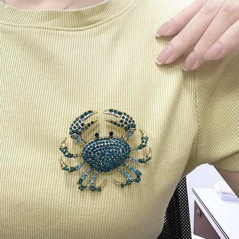 Rhinestone Crab Brooch Pin for Women Girls Gold Plated Fashion Crystal Marine Animal Brooches Lapel Pins Shiny Exaggerated Cute Holiday Vacation C...