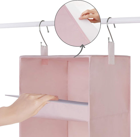 GRANNY SAYS 3-Shelf Hanging Closet Organizer, Collapsible Closet Hanging Shelves, Nursery Hanging Organizer, Pink, 29 ½" H X 12" W X 12" D, 1-Pack...
