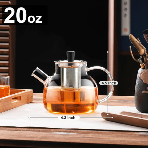PARACITY Glass Teapot Stovetop, Borosilicate Clear Tea Kettle with Removable Stainless Steel Infuser,Teapot Blooming and Loose Leaf Tea Maker Tea ...