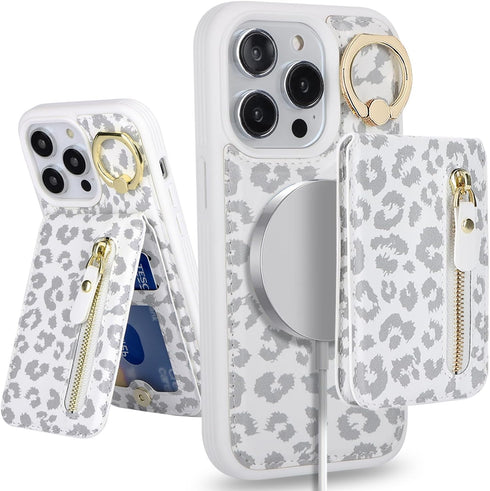 iPhone 13 pro max case with Card Holder, iPhone 13 pro max Phone Case Wallet for Women magsafe Compatible Wallet Detachable 2-in-1 for Men-White L...