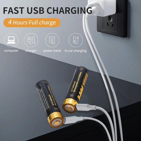 HW 3.7V USB Rechargeable Lithium Batteries, Reliable True 3500 mAh (13000mWh) 18m Long-Lasting High Performance Battery, for Flashlights, Headlamp...