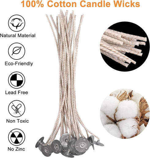 100pcs ECO Wicks for Soy Candles, 6 inch Pre-Waxed Candle Wick for Candle Making,Thick Candle Wick with Base...