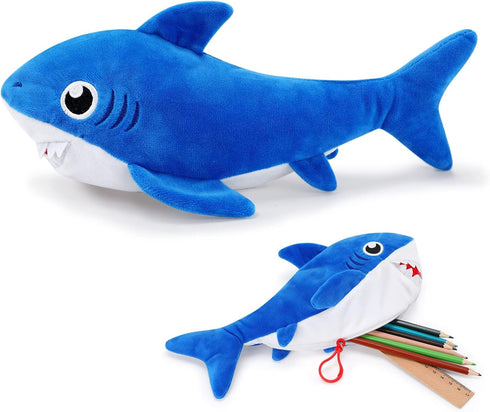 CiyvoLyeen Shark Pencil Case Pen Plush Animal Cute Pencil Bag Blue Pouch with Zipper Stationery Organizer for Student Back to School Supplies Offi...