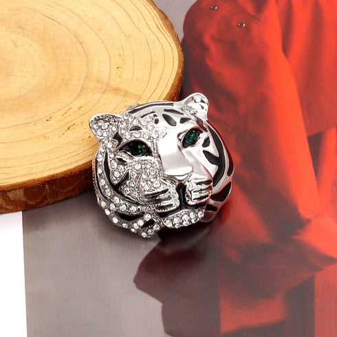 Rhinestone Tiger Head Brooch Pins.Gold Silver Animal Lapel Pin,Charm Lion Coat Collar Brooch for Men Suit Pin...