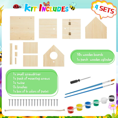 Liliful Wooden DIY Birdhouse Kit for Adults Unfinished Wooden Bird Houses with Paints and Paintbrushes Hanging Woodworking Craft Kit for Boys or G...