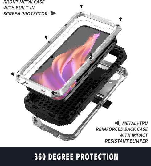 for iPhone 15 Plus Case 360 Full Body Heavy Duty Protection Rugged Aluminium Stan Military Grade Metal Rubber with [Built in Screen Camera Lens Pr...