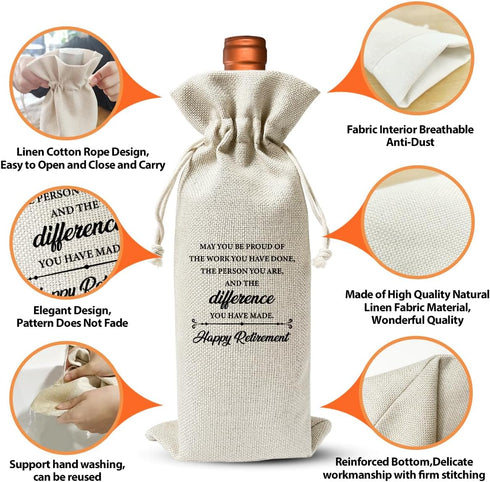 Retirement Wine Bag For Teacher Coworker Employees Friend Colleagues Nurse Doctors Boss, Goodbye Farewell Leaving Gifts For Friend, Happy Retireme...