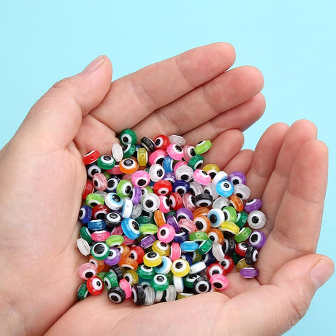 200 Pieces Flat Round Evil Eye Beads Handmade Resin Lampwork 8mm Charms Spacer Beads for Bracelets Necklace Jewelry Craft Making(Mix Colors)...