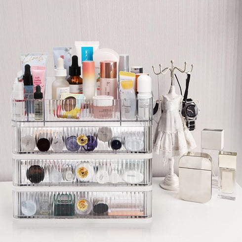 Coloch Plastic Makeup Organizer with 3 Drawers, Cosmetics Display Case for Vanity Countertop Organization Box for Makeup, Skincare, Lipsticks, Jew...