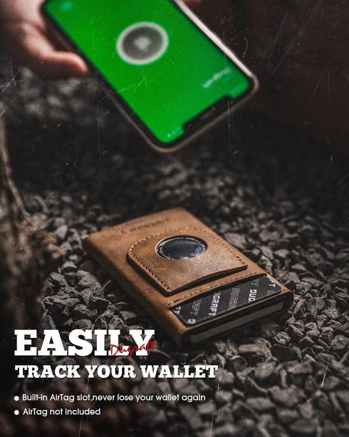 DUGRAFT Pop Up Wallet with AirTag Holder, RFID Blocking Air Tag Wallet with Money Clip Smart Credit Card Holder Wallet for Men(AirTag Not Included...