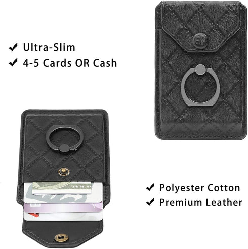 Cell Phone Card Holder RFID Ring Stand Stick on Wallet Card Holder of Phone All Smartphones Adhesive Credit Card Holder for Cell Phone-Black...