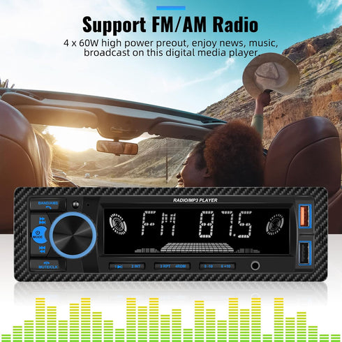 UNITOPSCI Single Din Bluetooth Multimedia Car Stereo Radio Bluetooth Hands-Free Calling Audio Receiver FM Radio Car MP3 Player AUX in/Dual USB Por...
